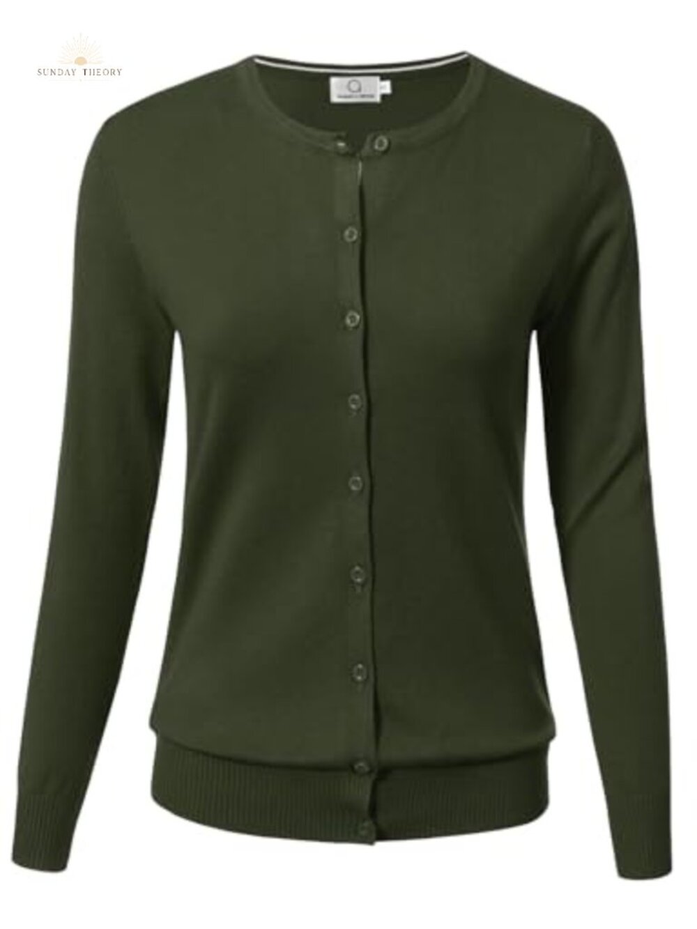 Women's Long-Sleeve Button-Down Crewneck Cardigan Lightweight Knit